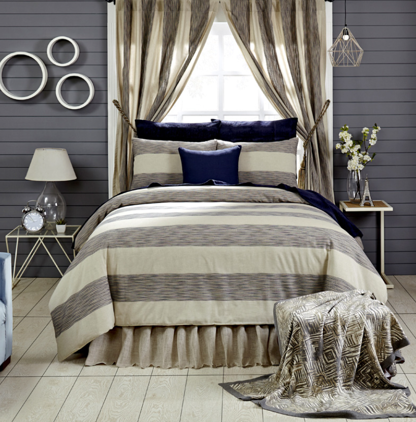 Housse de couette et taies d'oreiller Hampton - Bleu marine
