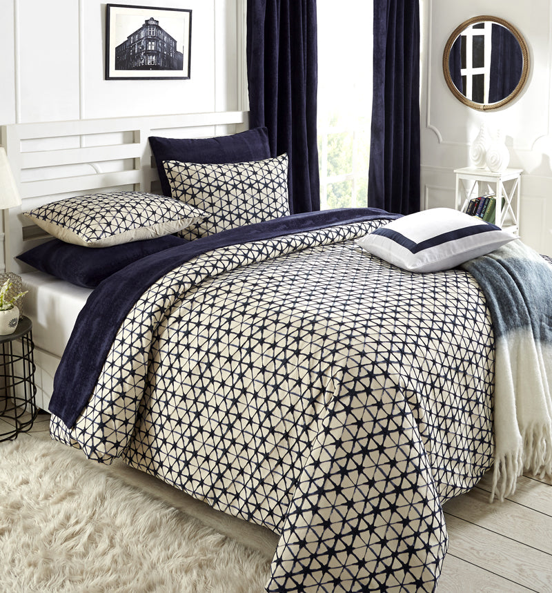 Housse de couette et taies d'oreiller tie-dye indigo